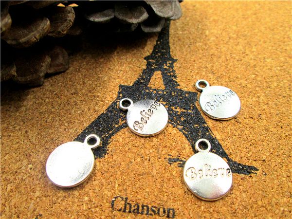 

75pcs--believe charm,antique tibetan silver believe pendants/charms, diy supplies, jewelry making,15x12mm, Bronze;silver
