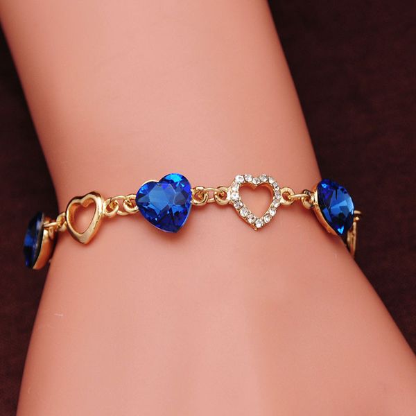 

crazy feng romantic heart bracelets for women gold color crystal charm bracelets bangles fashion jewelry bracelet femme bijoux, Black
