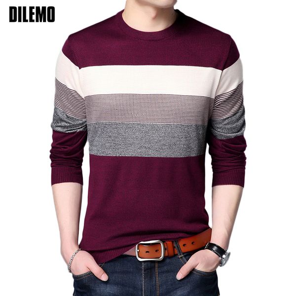 

2018 new autumn winter fashion brand clothing men knitted sweater stripe o neck slim fit pullover men sweaters for, White;black