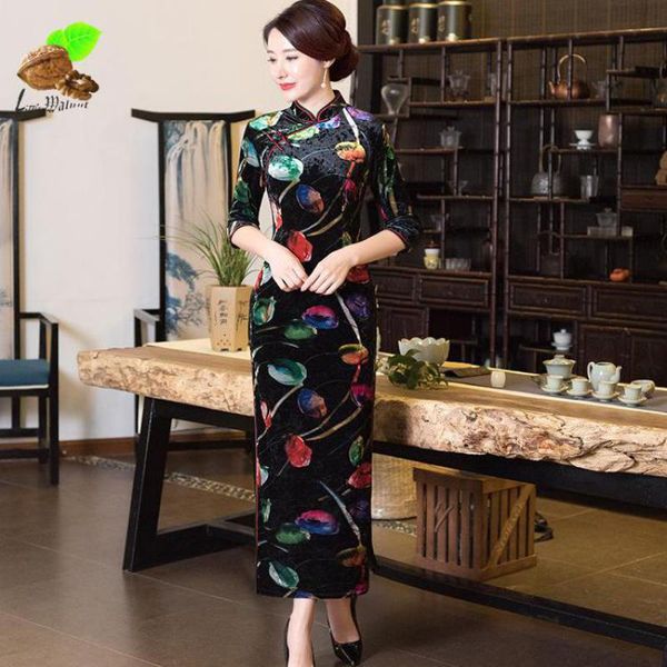 

2018 new spring & autumn women velour cheongsams lady's vintage fashion qipao chinese oriental traditional cheongsam dresses, Red