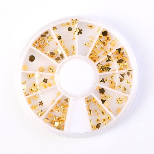

1 box multi color nail art studs resin nail rhinestones shinny jelly 3d decorations in wheel manicure tip accessories(random, Silver;gold