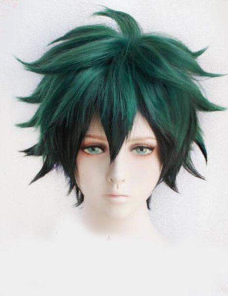 

my hero academia izuku midoriya deku short green black mix cosplay hair wig