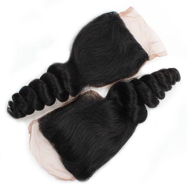

flash sale light brown lace 4x4 lace closureloose wave 150% density, Black