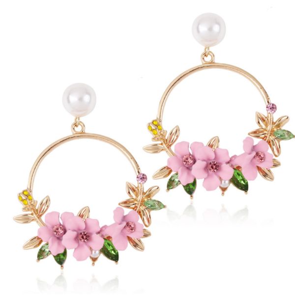 

fashion 2018 new elegant big circle flower drop earrings for women pearl earrings wedding party dangle boucle d'oreille, Silver