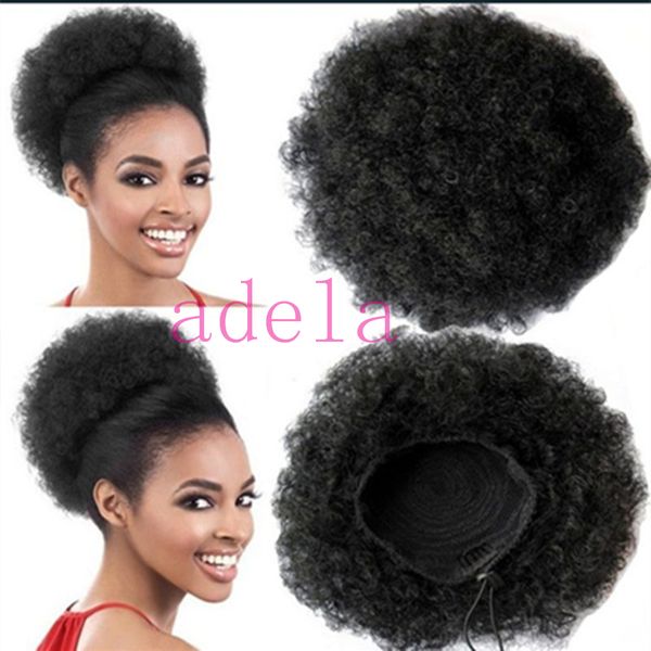Human Hair Ponytail Hairpieces Clip In Short High Afro Kinky Curly