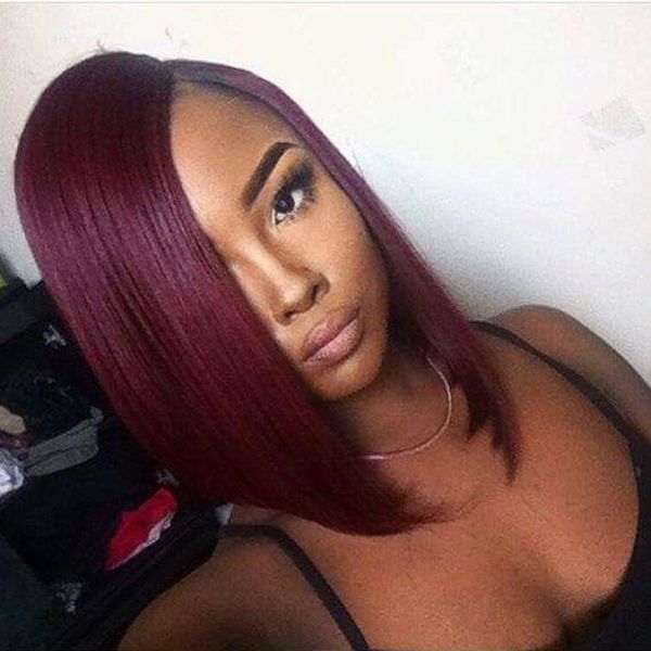 99j Burgundy Bob Wig Brazilian Straight Short Lace Front Human