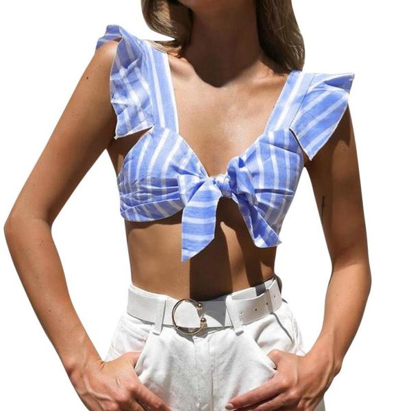 

tanks t shirt women striped sleeveless bowknot tank blouse t shirt tee, White