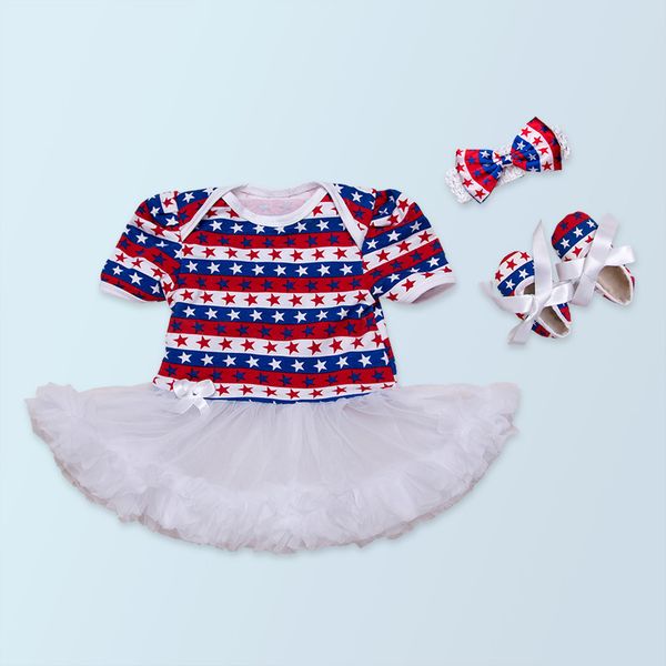 

july 4 girls tutu dress great quality cotton ruffle romper dresses and shoes headband 3pcs clothing sets infant party clothes, Red;yellow