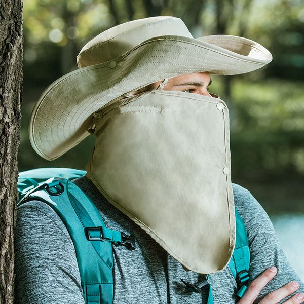 

naturehike outdoor summer outdoor sun protection fishing hiking cap neck face flap hat wide brim, Black;white