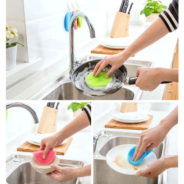 Spazzole per lavabi in gel di silicone Pennello universale Spazzola multiuso in silicone antibatterico Smart Sponge Pulizia piatto Utensili da cucina