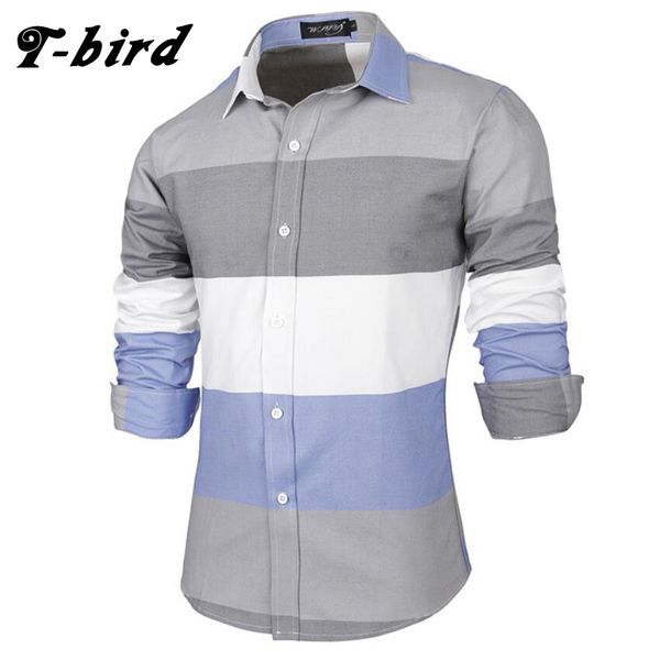 

t-bird 2018 brand dress shirts mens striped flannel shirt cotton slim fit chemise long sleeve shirt men new model shirts xk, White;black