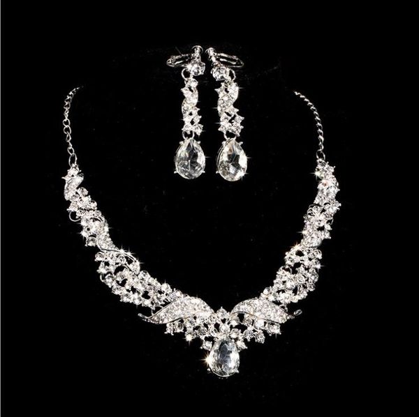 

свадебный сплав воды дрель ожерелье серьги две части свадебное платье украшения, Silver