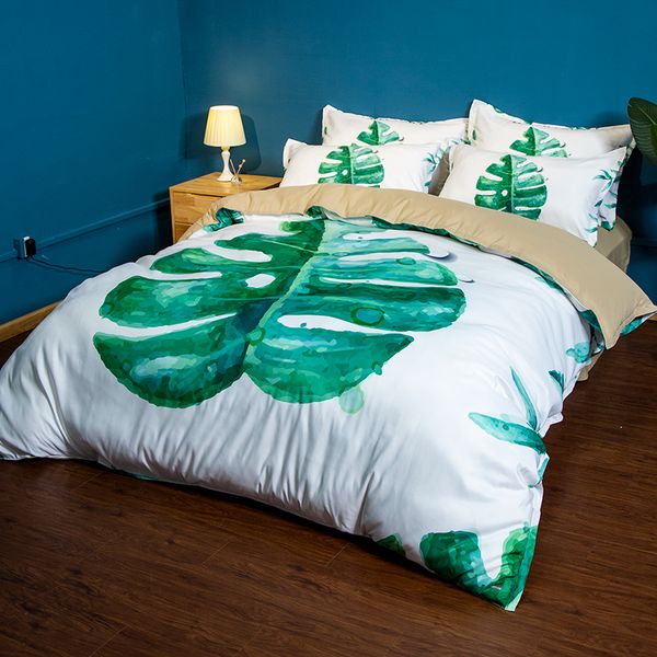 Polyester Bedding Sets Duvet Cover Green Leaves Printing Beddings