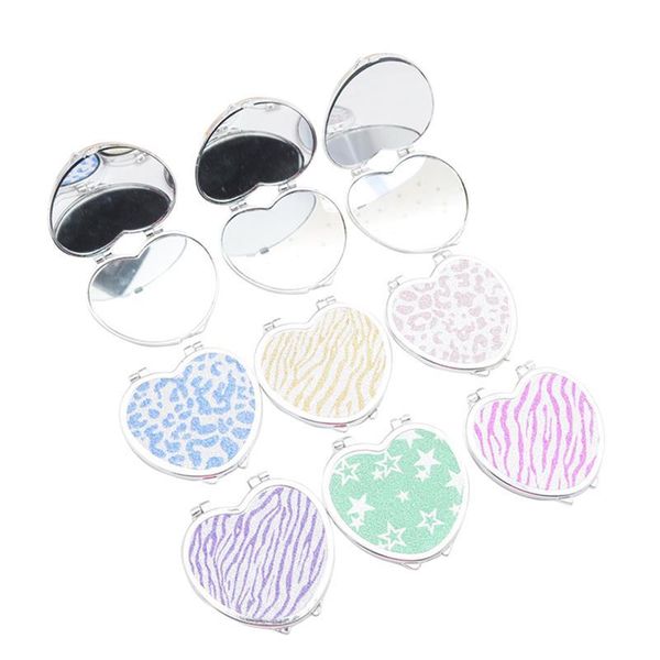 

pocket mirror portable heart shaped folding double-sided mirror steel makeup mirrors small purse for women girls ladies