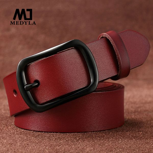 

medyla fashion belt for woman vintage cow genuine leather belts brand women casual luxury female belts black alloy buckle design s18101807, Black;brown