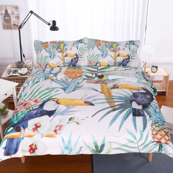 

tropical rain forest pastoral style green plants toucan pattern bedding set comfortable breathable polyester fiber duvet cover