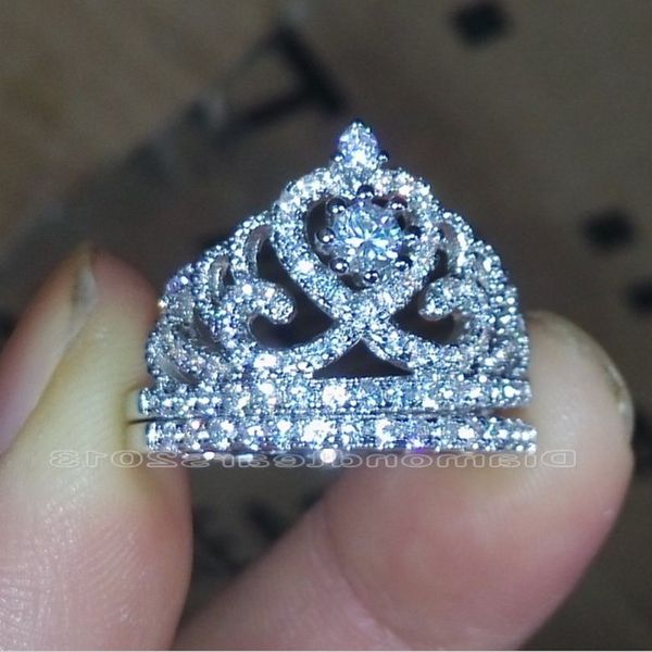 Choucong Marca Tamanho 5-10 Jóias Diamante 925 Prata Esterlina Noivado Coroa de Casamento Conjunto de Anel para Mulheres Homens 283L