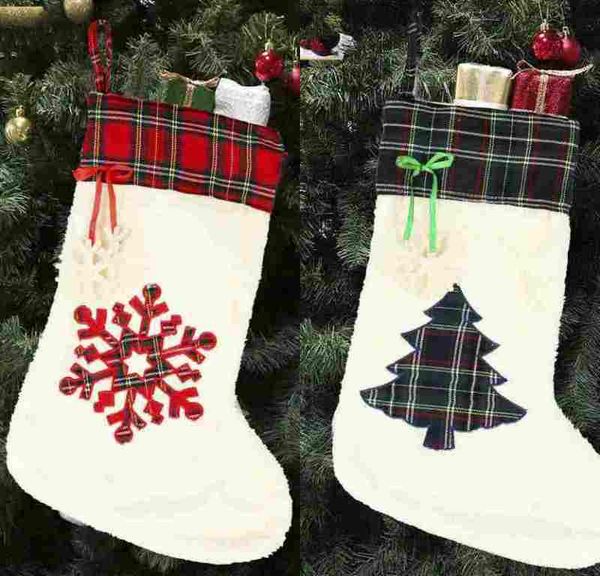 

snowflake plush christmas stocking originality christmas gift socks snowflake tree print polyester fiber creative party kids gift