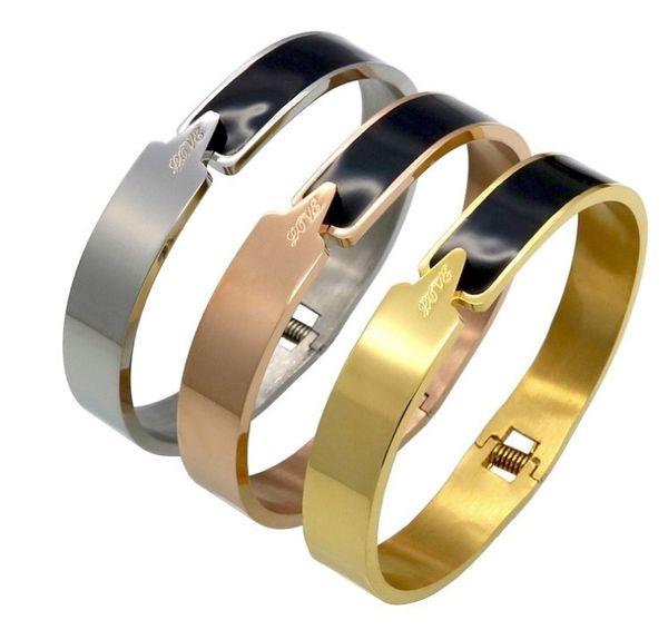

fashion jewelry square bridal love bracelet silver rose gold bracelets and women printing bracelet titanium steel bangles, Black