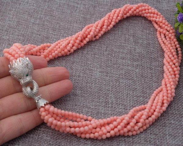 

gt;>>8strds pink coral round necklace clasp, Silver