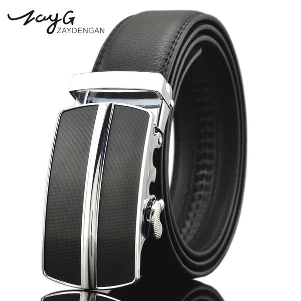 

zayg men genuine top automatic alloy buckle belt leather belts men casual sliding buckle ratchet leather belt, Black;brown