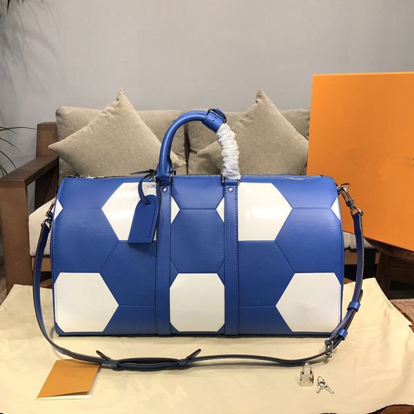 

The new travel bag of 2018 which can be carried with a lanted houlder make the whole bag very bright with blue and white color