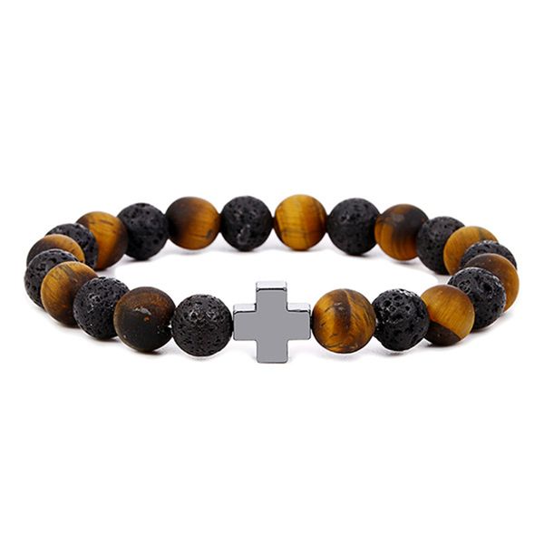 

cross natural stone beads bracelet for women brown tiger eye beads bracelet men energy prayer yoga strand dropshipping, Black