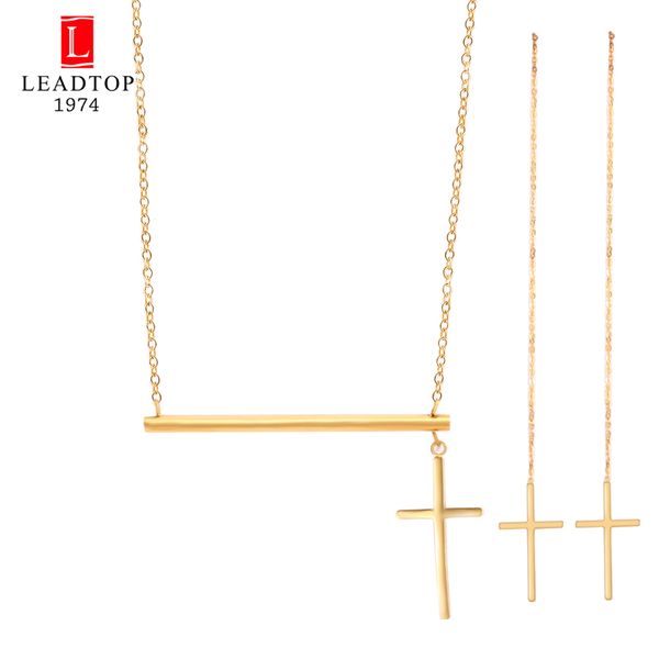 

bar jewelry sets with cross earrings gold rectangle necklace drop cross pendant in stainless steel earrings ladies party items, Silver