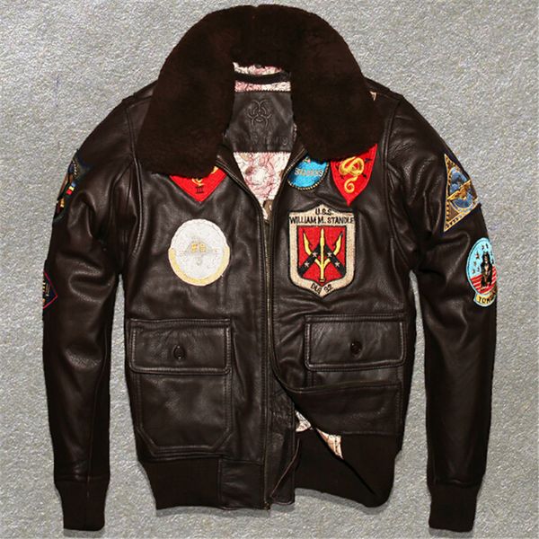 

men men black gun leather pilot jacket wool collar real thick cowhide plus size xxxl winter russian coat