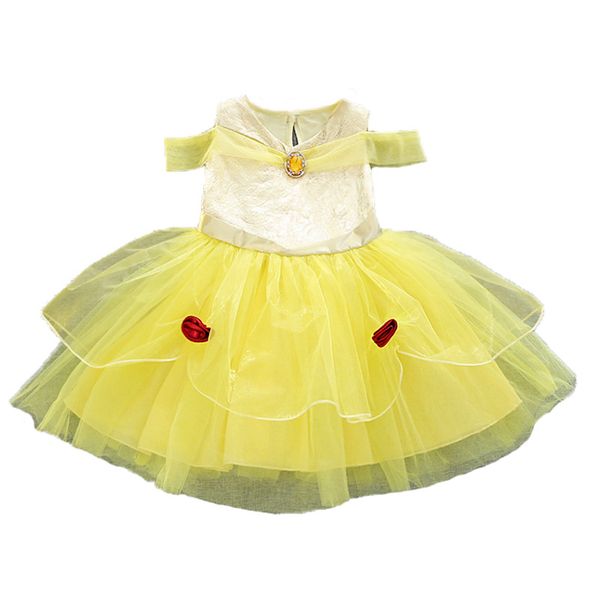 

kids cosplay costume princess dress fair gilrs yellow birthday party wedding dresses for halloween christmas hh7-1130, Red;yellow