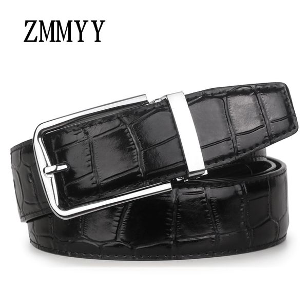 

zmmyy] 2017 classic pin buckle crocodile pattern cow leather belt mens belts luxury leather designer belt men high quality, Black;brown