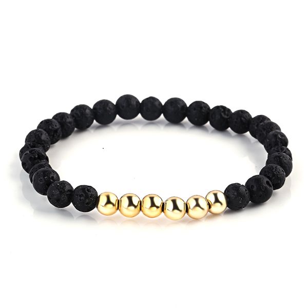 

fashion lava stone bead gold metal beads charm bracelet men jewelry 8mm matte bead with column hematite bracelet for men gift, Black