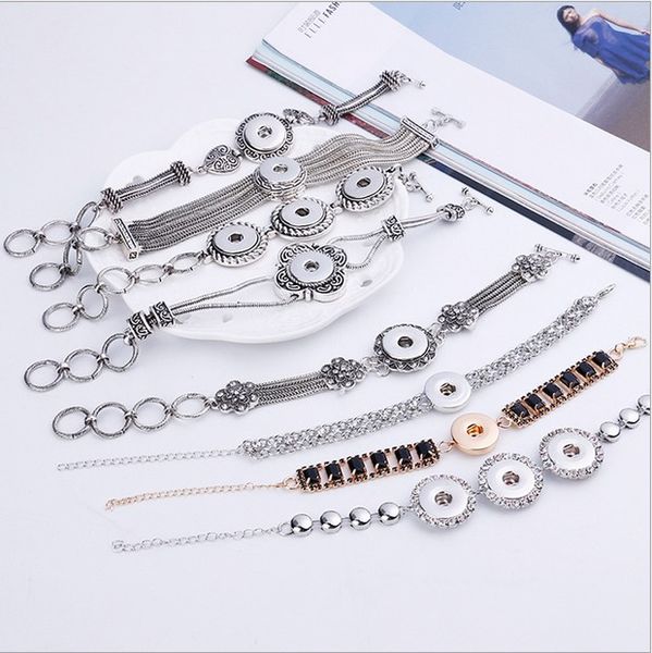 

new arrival 10pcs/pack assorted mixed styles interchangeable 18mm women's vintage diy snap charm button cuff bracelets noosa style jewe, Golden;silver