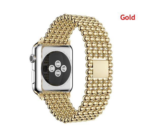 Apple Watch için Metal Çelik Bant Beş Boncuk Yuvarlak Boncuk Paslanmaz Çelik Kayış 38mm 42mm siyah altın gümüş Bileklik