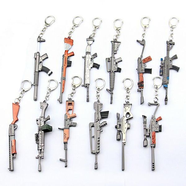 

12cm kechain game fortress night battle royale rifle machine gun model keyrings fans souvenir gift toys for kids