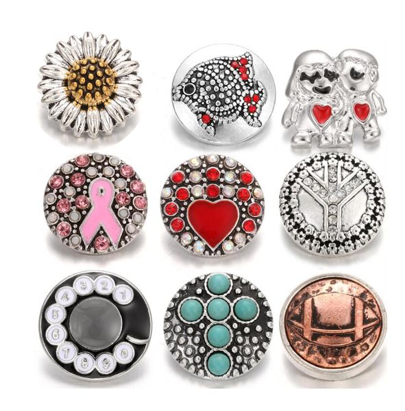 

новый оснастки ювелирные изделия кристалл цветы крест 18 мм металла оснастки кнопки fit оснастки браслет браслеты ожерелье, Bronze;silver