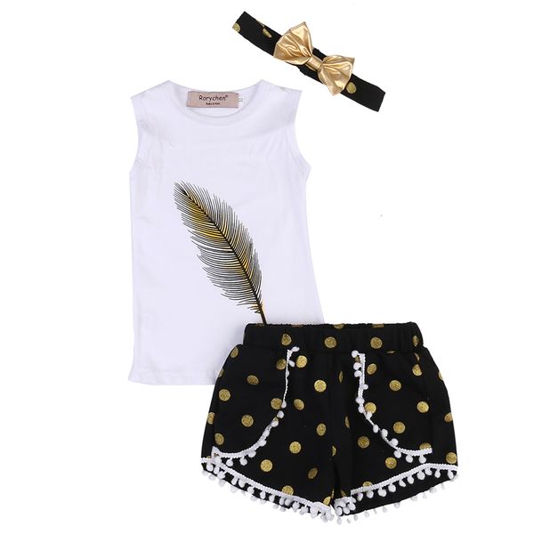 

new casual toddler kids girls clothes sleeveless o-neck shorts pants 3pcs outfits set age 2-7t, White