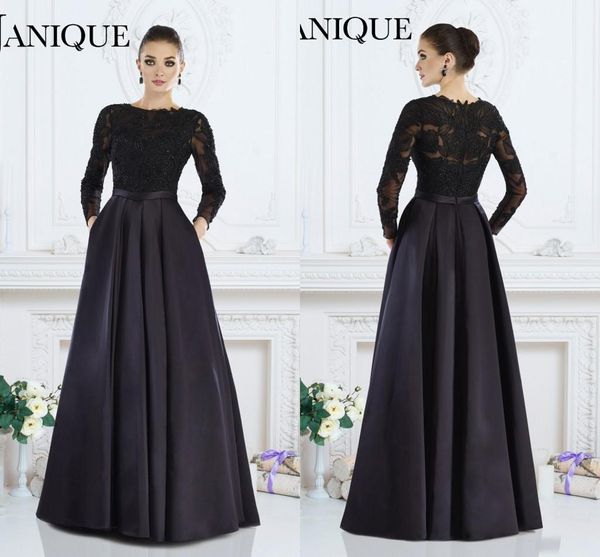 

2019 Janique Черные Длинные Рукава Вечерние Платья A-Line Jewel Кружева Из Бисера Платья Для