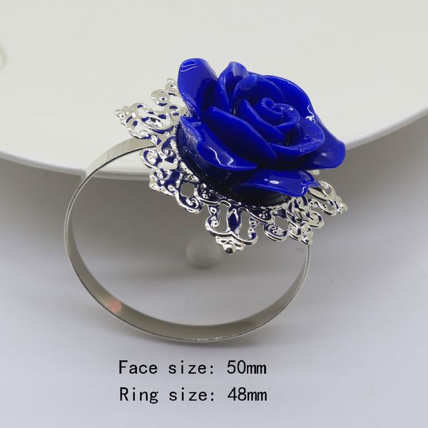 

5pc blue resin rose silver napkin rings napkin holder wedding napkins fabric decorative deduction party dinner table decoration