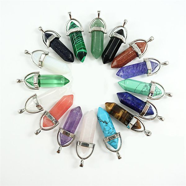 

hexagon natural stone shipping pendant crystal crystal gift bullet column natural pendant chain sweater wholesale kcwdr