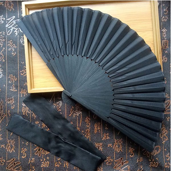 

men's folding black plain silk fan wedding party
