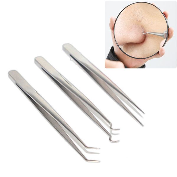 Edelstahl Mitesser Akne nadeln Blemish Pickel Extractor Remover Nadeln Bend Gebogene Mitesser Akne Clip Pinzette Gesichtspflege Werkzeug