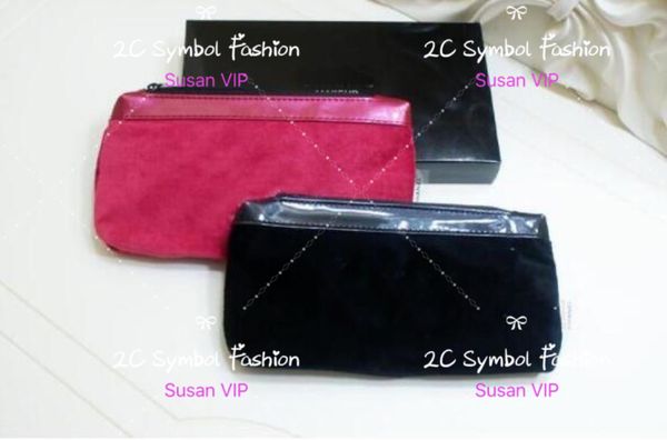 

C fa hion glo y zipper velvet handbag luxury famou beauty co metic ca e luxury logo makeup organizer vip gift with box