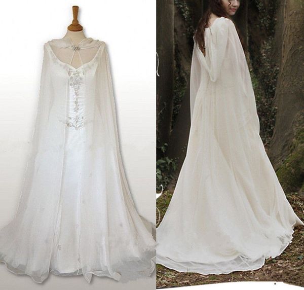 Venda Quente 2018 Casamento Brown Brown White Marfim Chiffon Capes Com Capuz Envoltório Medieval Envoltório Do Bolero Comprimento do Assoalho