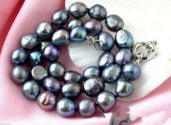 

natural cultured 9-10mm south sea black baroque pearl necklace 18", Silver