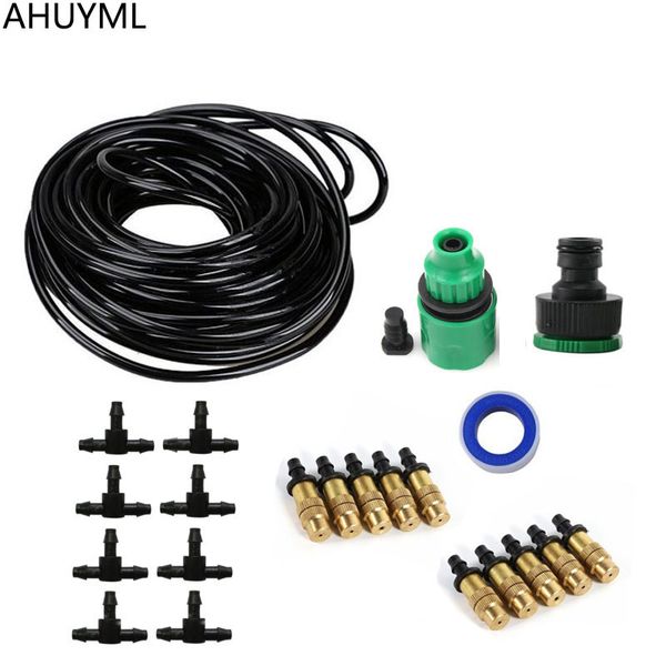 

ahuyml 10m copper nozzle irrigation system portable misting automatic watering garden hose spray head with 4/7mm tee connector