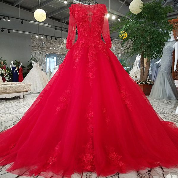 

платья quinceanera с длинным рукавом 2019 красное кружевное бальное платье с круглым вырезом пром платья с скользящим шлейфом на спине красн, Blue;red
