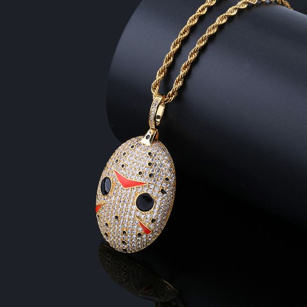 Neue Art und Weise Männer Frauen Punkschmucksachen gelbes Gold überzogenes CZ Maske Anhänger Hip Hop Necklac Nizza Geschenk