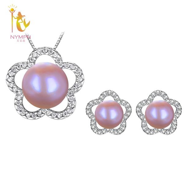 

nymph]pearl jewelry sets for women fine jewelry natural freshwater pearl necklace & earrings wedding party star[t24903, Black