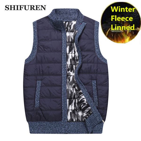 

shifuren men vest for winter warm fleece waistcoat male sleeveless jacket coats outerwear clothing 5 colors plus size s-xxxl, Black;white